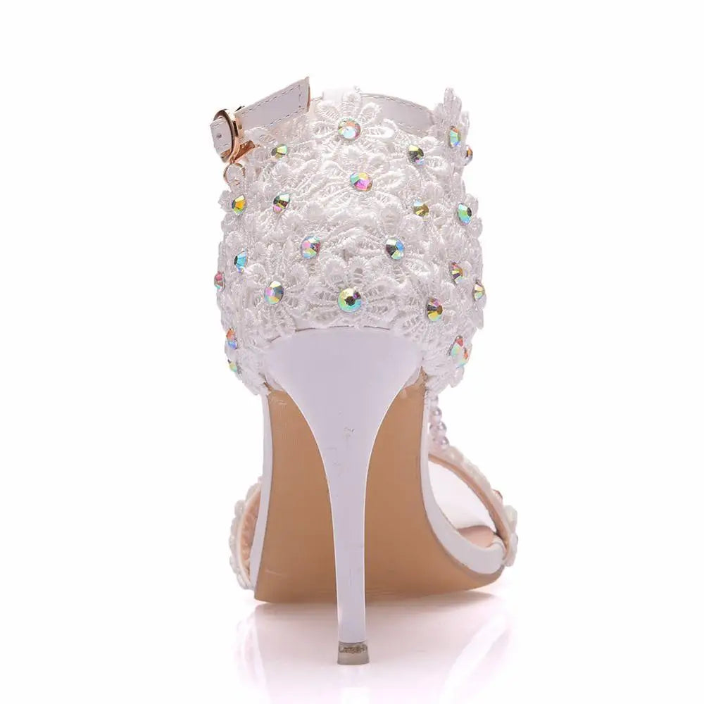 Comemore Crystal Queen Women Sandals Flowers Pearl Stilettos Bridal 9cm Evening Party High Heels Bridal Pumps Wedding Shoes 2023