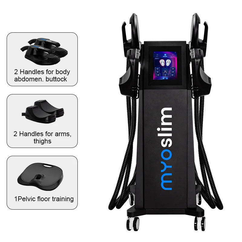 The Myoslim EMS 6500W High-Power 15T Vibration Fitness Equipment is Used For Muscle Shaping Fat Burning and Weight Loss.