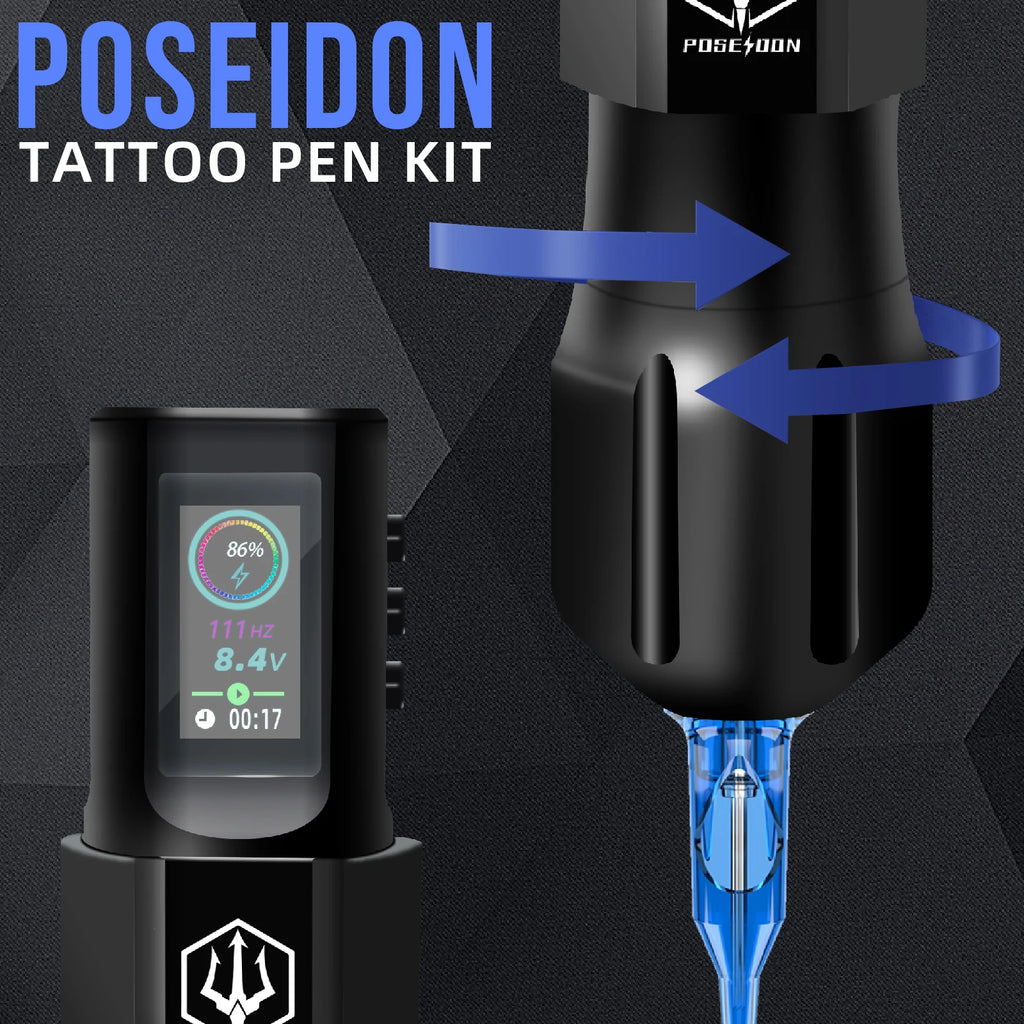 Tattoo Kit POSEIDON Hot Cool Tattoo Pen Kit For Permanent Makeup Tattoo Machine Kit Wireless Tattoo Power Supply Tattoo Gun Kit