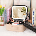 New LED Lighted Cosmetic Case with Mirror PU Leather Portable Travel Makeup Storage Bags