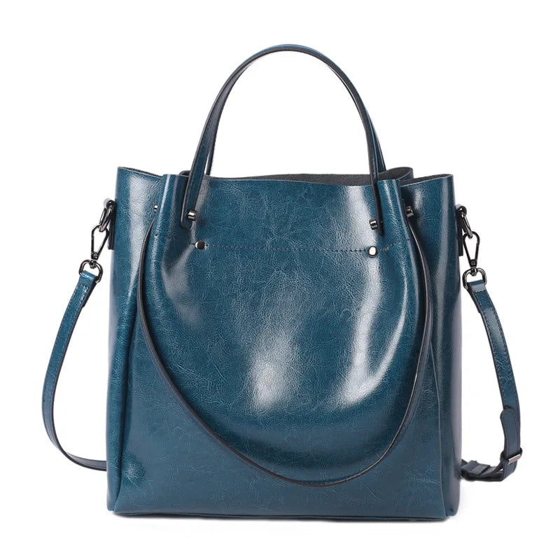 100% Genuine Leather Women Tote Bag Large Capacity High Quality Cowhide Women's Shoulder Bags Wrinkled Opening Fashion Handbag