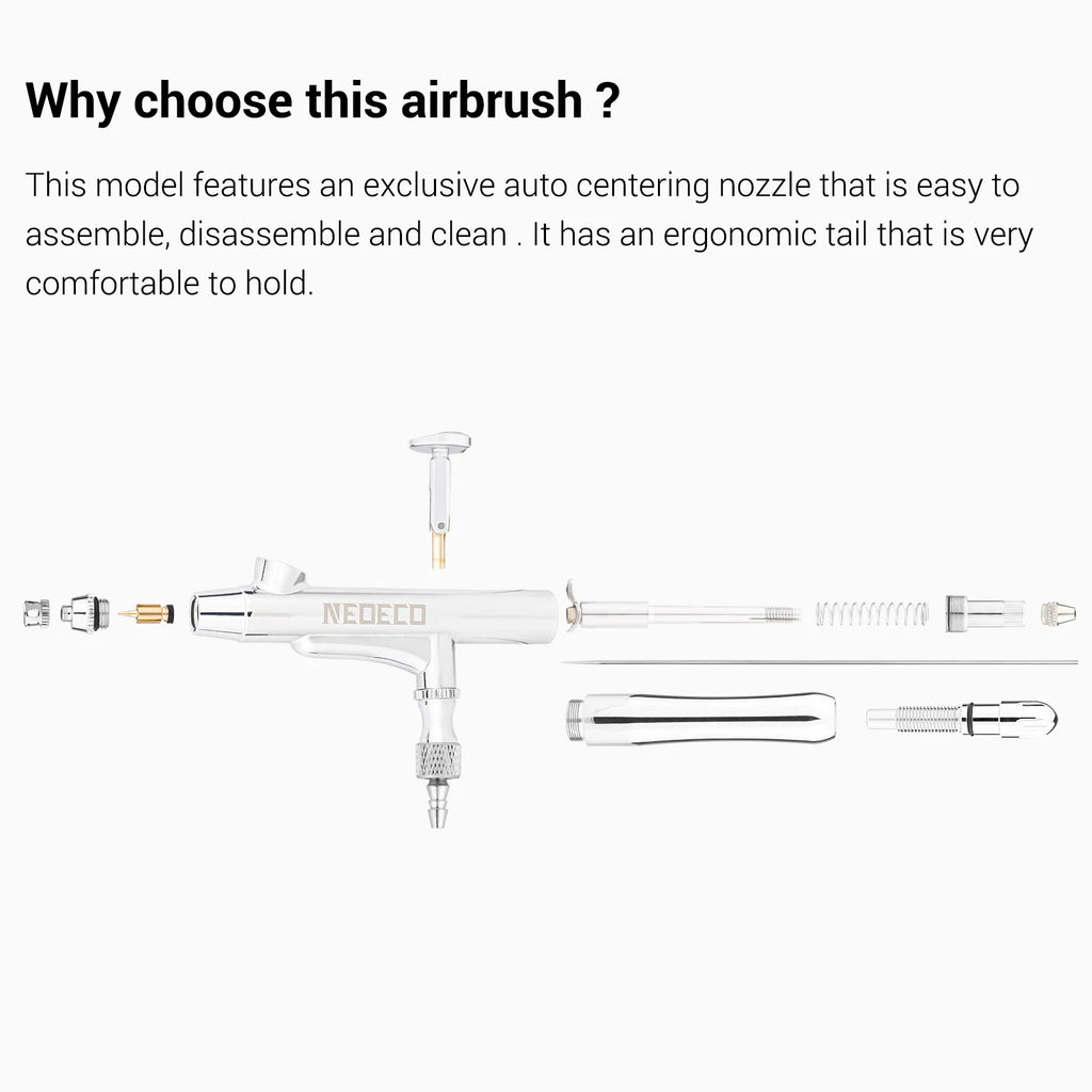 Dual-Action Airbrush With Auto-Centering Nozzle, 7cc 13cc Cups, 0.2/0.3/0.5mm needle for Modeling Makeup Nail Art Painting Tool