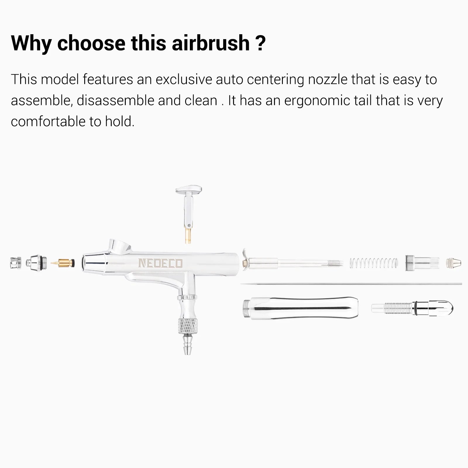 Dual-Action Airbrush With Auto-Centering Nozzle, 7cc 13cc Cups, 0.2/0.3/0.5mm needle for Modeling Makeup Nail Art Painting Tool