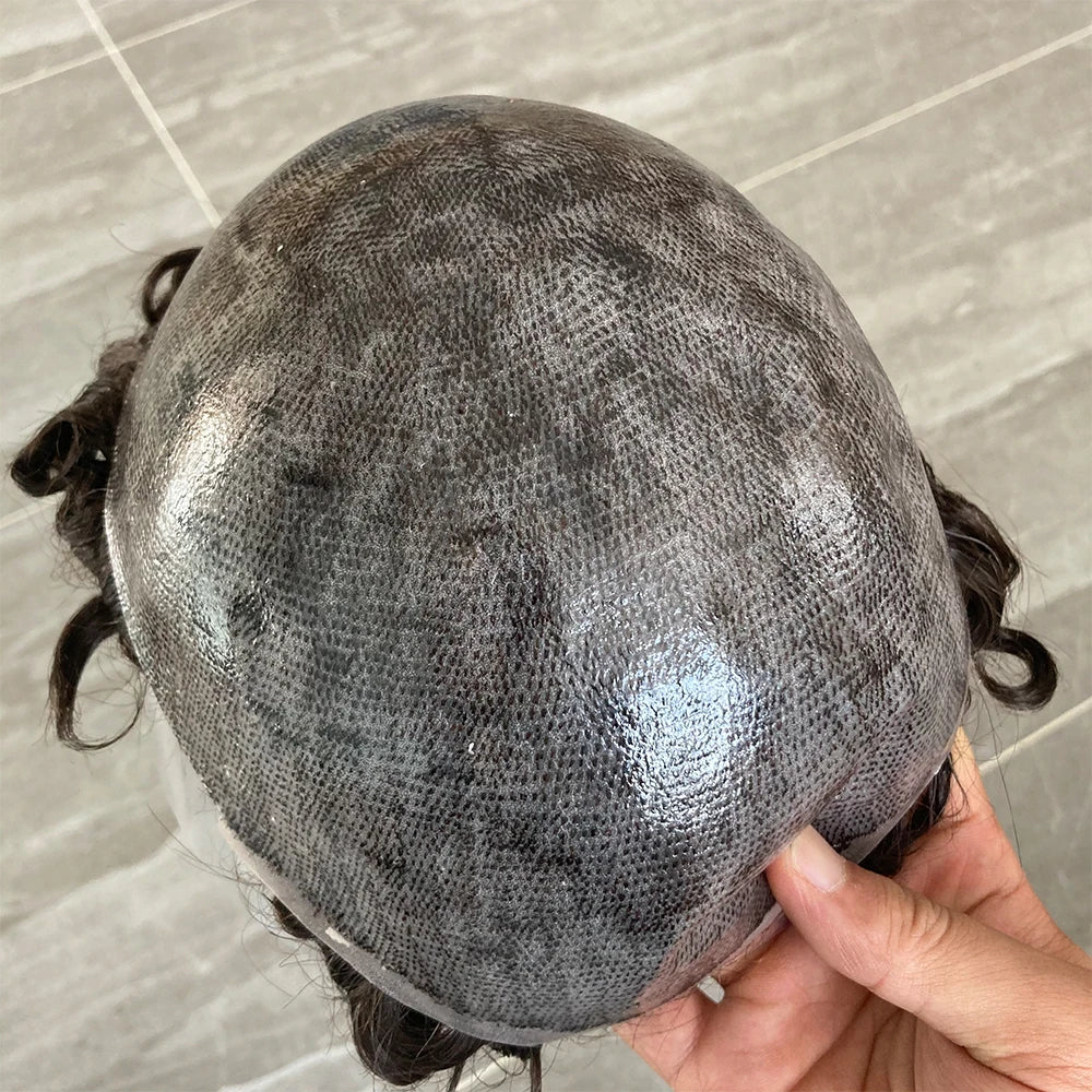 Durable 28mm Curly Men Hair Pieces System Prosthesis Capillary Natural Hairline Human Hair Men Toupee Full Skin PU Base Wig