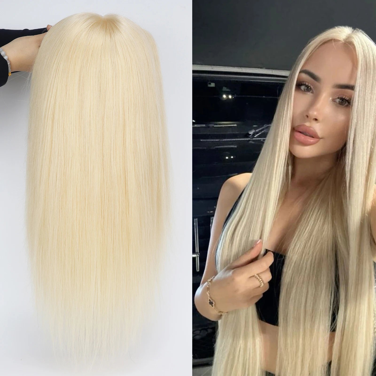 16inch Silk Top Wig without Lace Front #613 Real Virgin European Human Hair Wig with 1cm PU Silicone Base Natural Scalp
