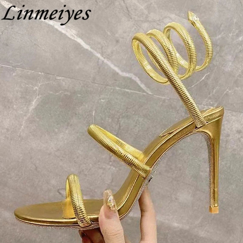 Summer High Heels Sandals For Women Ankle Snake Twine Around Runway Party Shoes Woman Stiletto Gladiator Sandals Woman