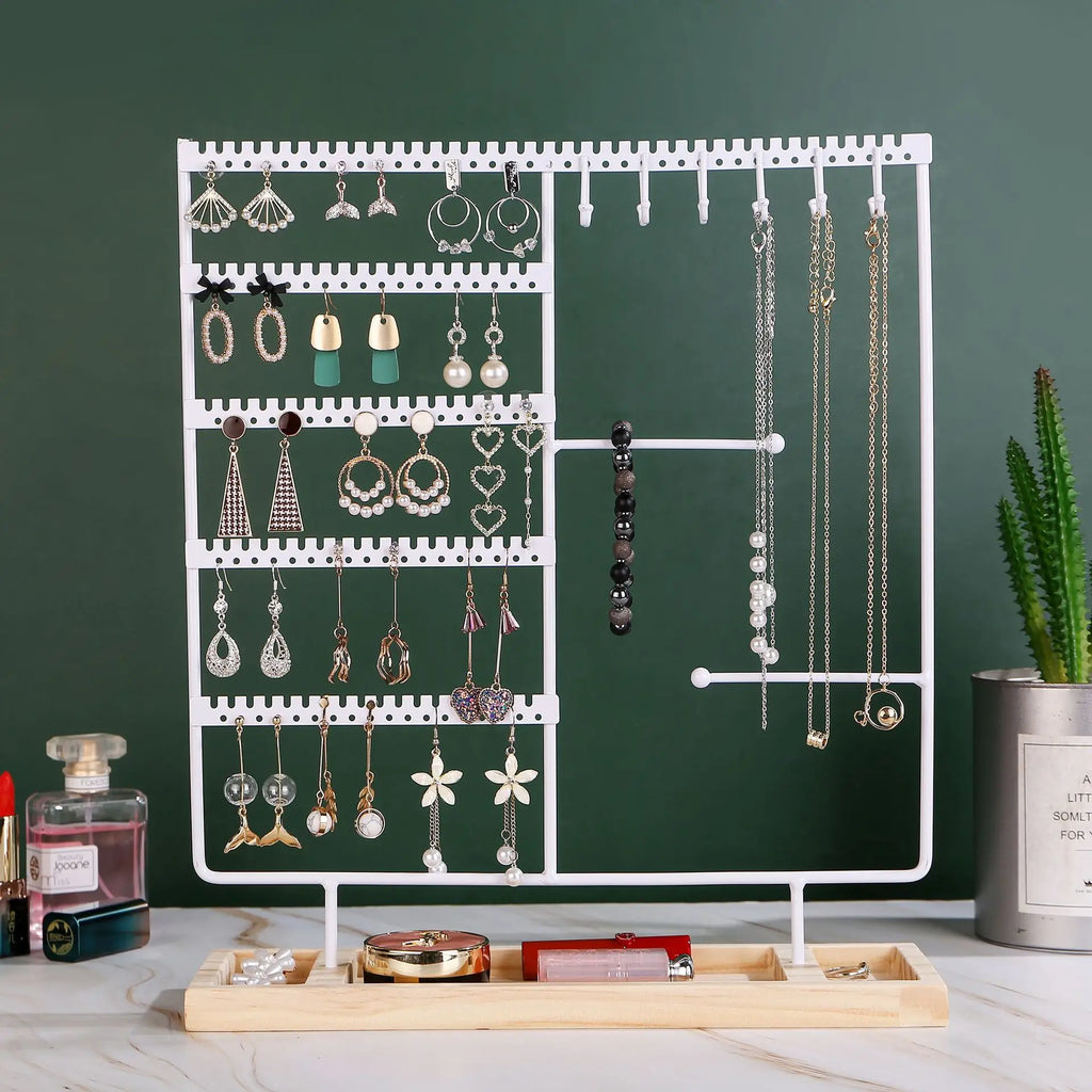 Multifunctional Earring Display Rack Necklace Ring Storage Rack Detachable Wooden Bottom Women Bracelet Watch Jewelry 2030