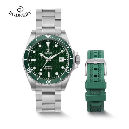 BODERRY Mens Automatic Watches Military Watch Mechanical Wristwatch Titanium Diver 100m Waterproof Sapphire C3 Luminous Sport
