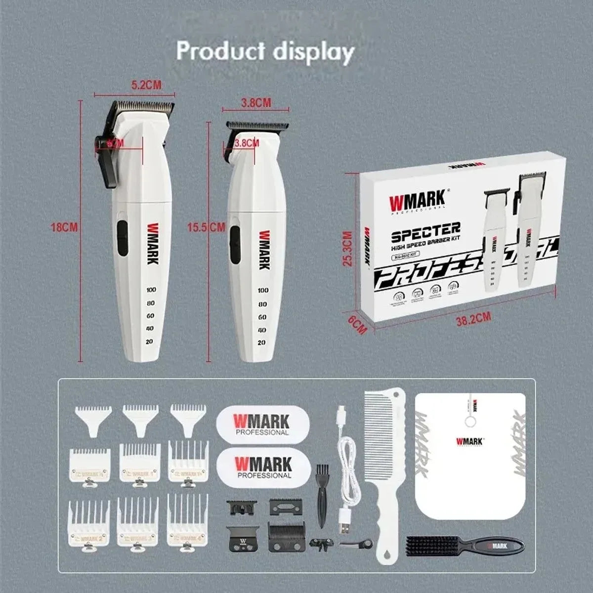 WMARK NG-8632 Professional Electric Hair Clipper 9000RPM DLC Blade Hair Trimmer with Spare Blades 10000RPM Shaver Barber Kit