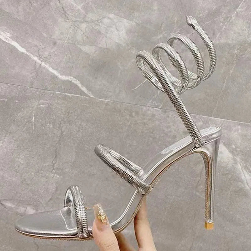 Summer High Heels Sandals For Women Ankle Snake Twine Around Runway Party Shoes Woman Stiletto Gladiator Sandals Woman