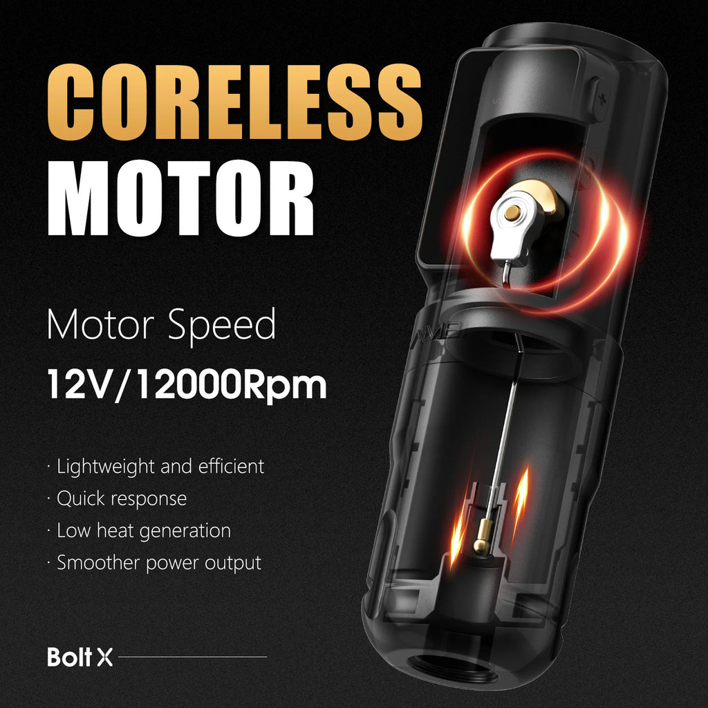 Ambition Bolt-X 1600mAh Coreless Motor Tattoo Machine Pen Wireless Power Supply Permanent Makeup Direct Drive Tattoo Gun For Art