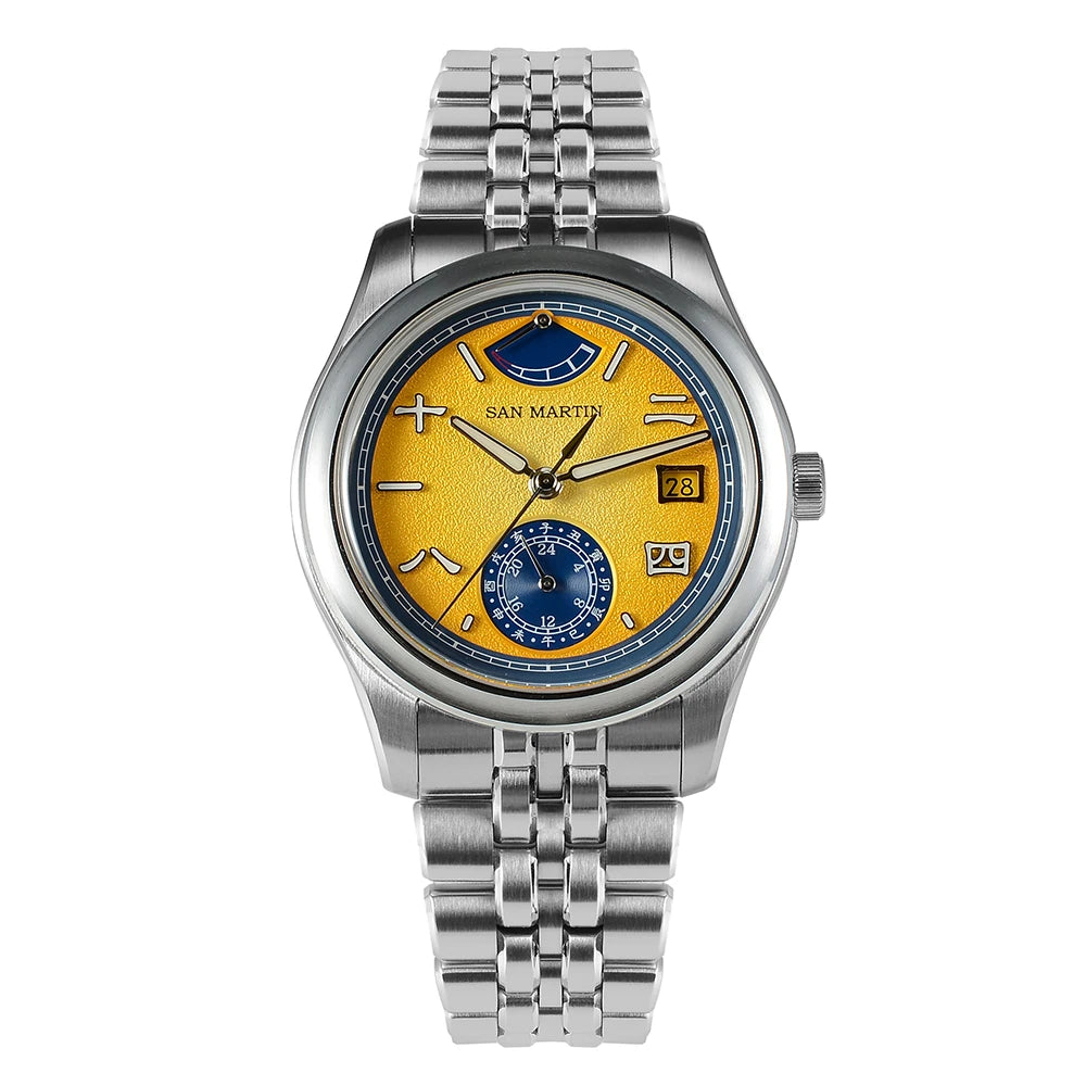 San Martin New 39mm Men Watch Miyota 9132 Power Reserve Display Original Design Mechanical Watches Waterproof Luminous SN0144