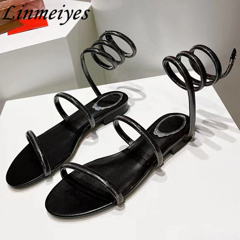 Summer High Heels Sandals For Women Ankle Snake Twine Around Runway Party Shoes Woman Stiletto Gladiator Sandals Woman