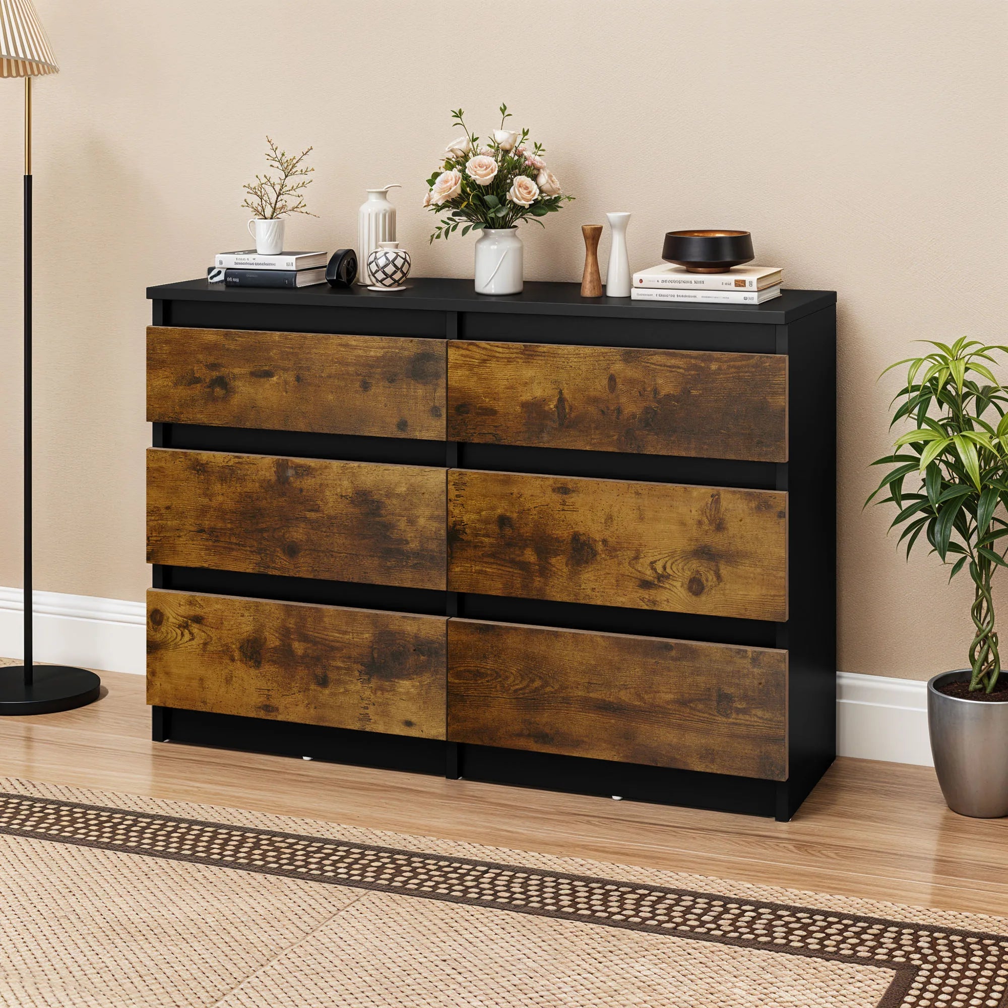 YITAHOME 6-Drawer Chest - Modern 100x30x70cm Bedroom Storage Unit, Durable MDF & Particleboard for Clothes & Essentials