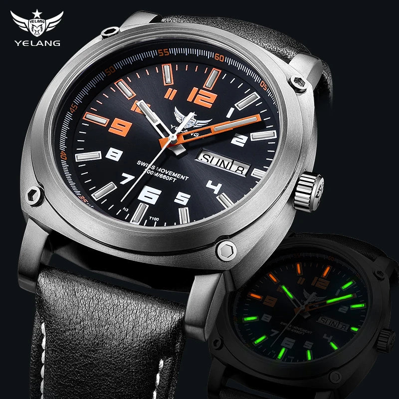 YELANG Men Automatic Watches Titanium Alloy Case H3 T100 Gas SelfLuminous 200M Waterproof Mechanical Wristwatch Sapphire V3.4