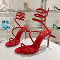 Summer High Heels Sandals Woman Crystal Snake Twine Around Ankle Strap Wedding Shoes Stiletto Butterfly-knot Sandals For Women