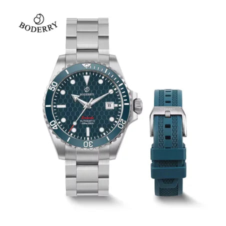 BODERRY Mens Automatic Watches Military Watch Mechanical Wristwatch Titanium Diver 100m Waterproof Sapphire C3 Luminous Sport