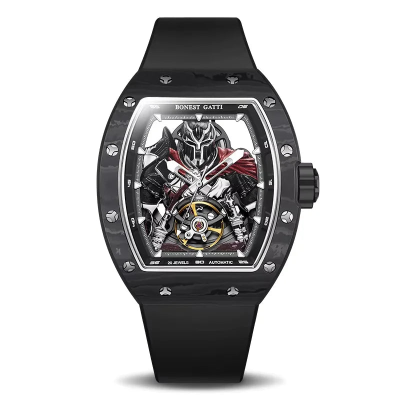 BONEST GATTI 2025 New Men Automatic Watches Carbon Fiber Mechanical Wristwatch Sapphire Glass Water Resistant Clock Gift for Men
