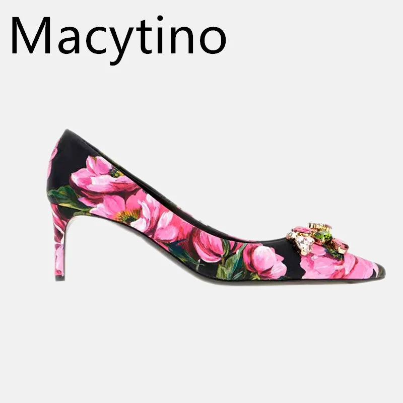 Ladies Spring Autumn Print Design High Heels Stilettos Pointed Toe Slingback Wedding Party Shoes Fashionable