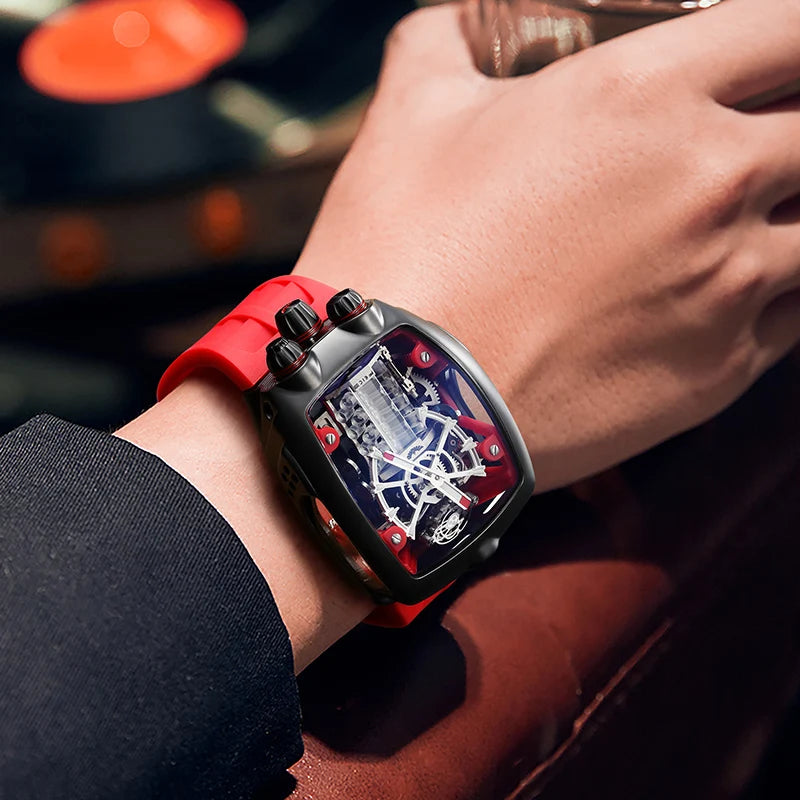 FEICE Men's Automatic Skeleton Watch Tourbillon Fashionable Mechanical Watch For Men Silicone Strap Luminous Christmas Gifts