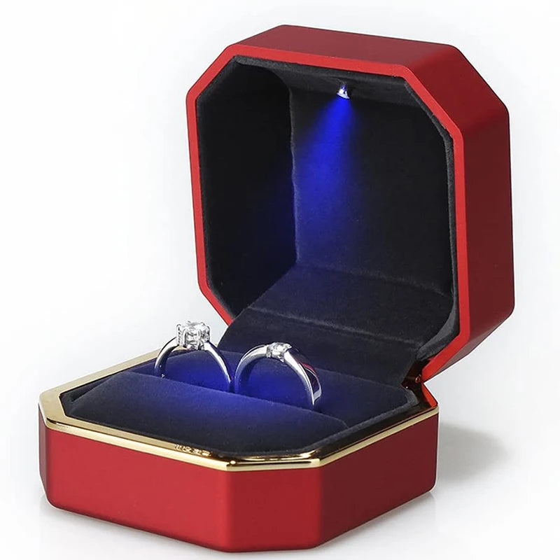 1 Pcs LED Jewelry Ring Box Luxury Velvet Rubber Necklace Pendant Gifts Display With Light For Proposal Engagement Wedding 2030