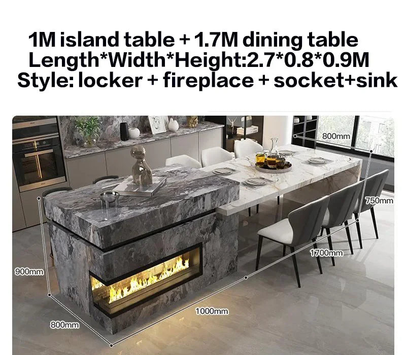 Any Size Custom Marble Kitchen Island with Wine Cooler Storage Built-in Refrigerator Cabinet Natural Stone Countertop Kitchen Fu