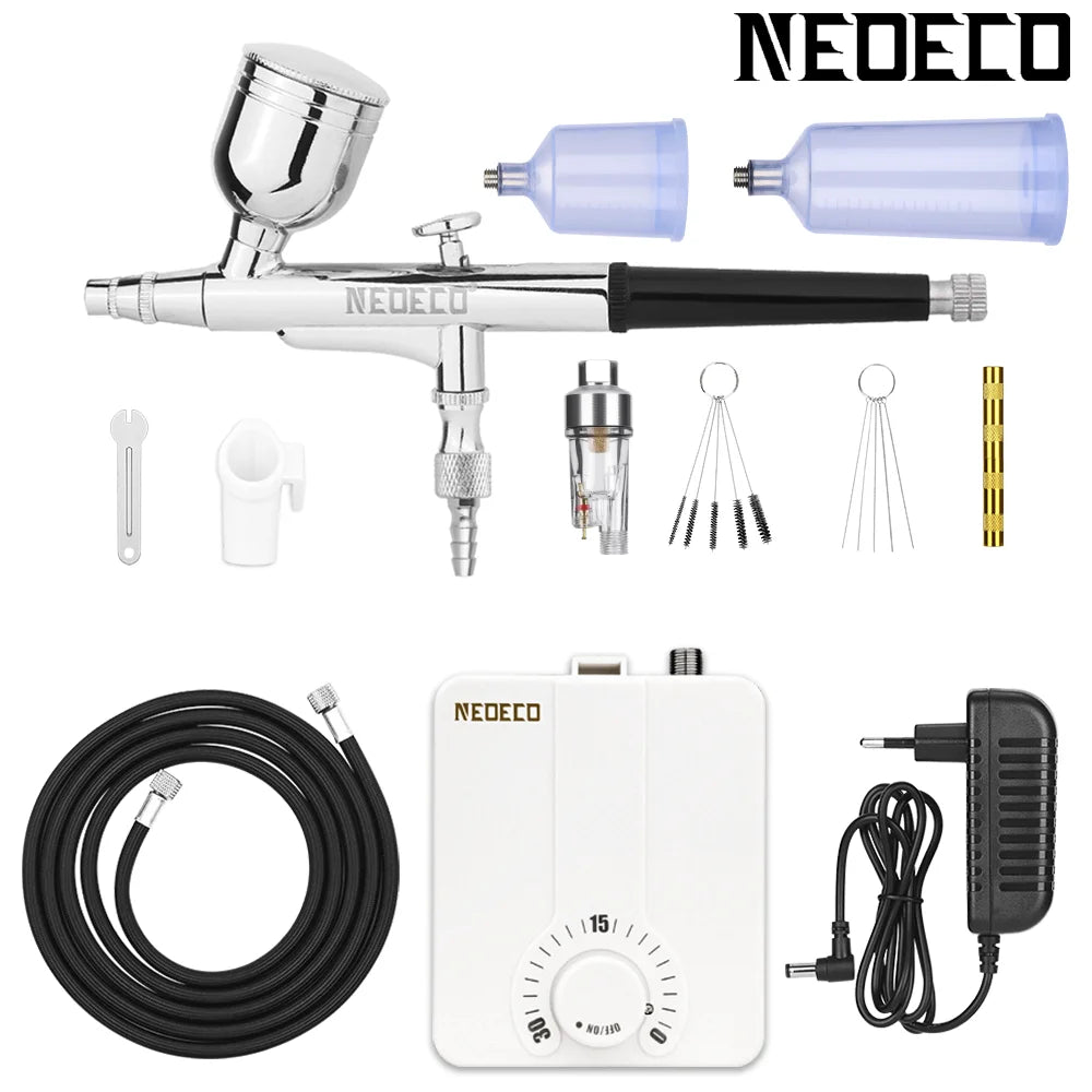 Dual-Action Airbrush Kit with 30PSI High-Pressure Auto Stop Stepless Control Compressor Kit for Painting Model Makeup Nail