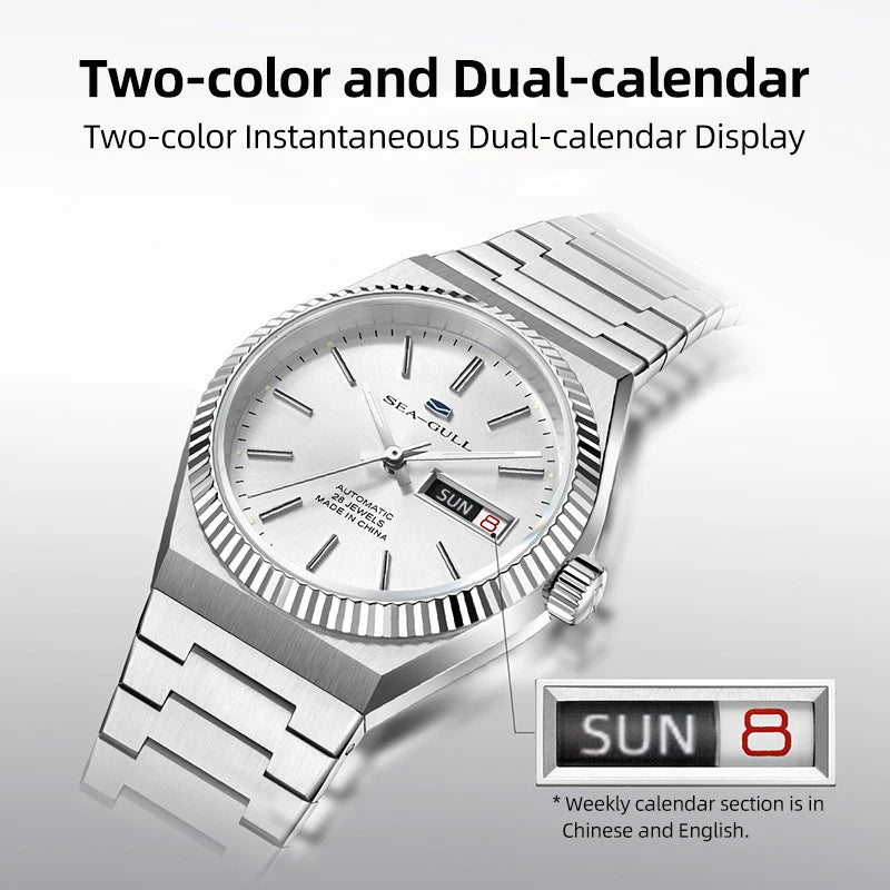 Seagull Historical Series Men Watch Bilingual Calendar Luminous Automatic Mechanical Watches Dress Wristwatch Casual Clock 1075