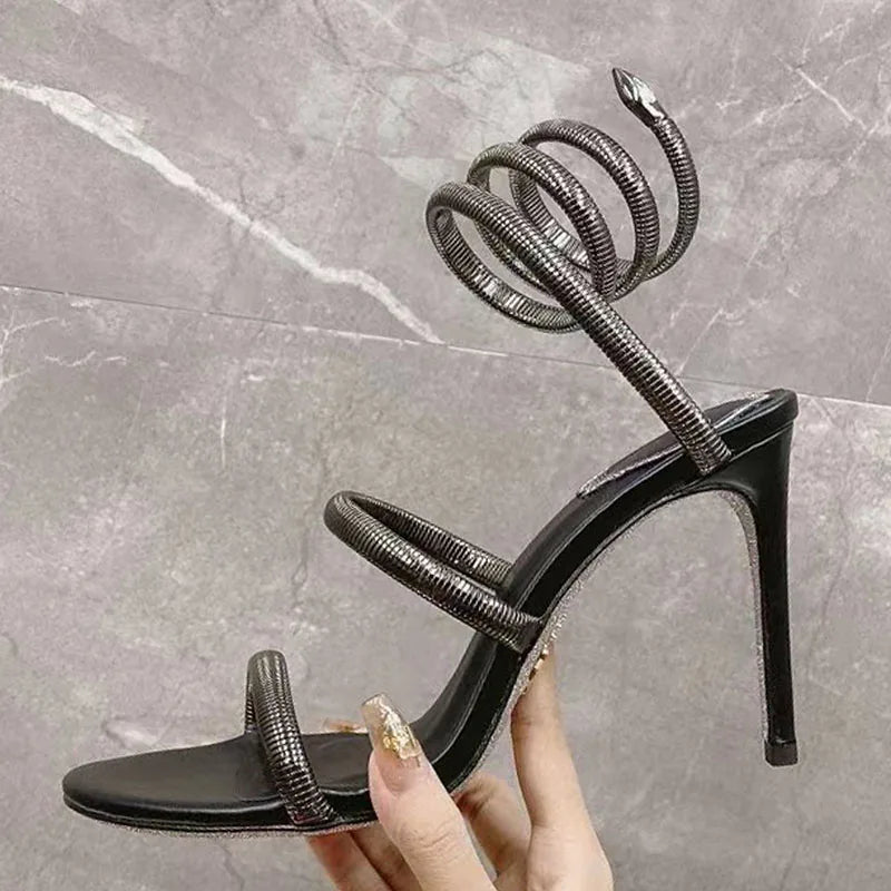 Summer High Heels Sandals For Women Ankle Snake Twine Around Runway Party Shoes Woman Stiletto Gladiator Sandals Woman