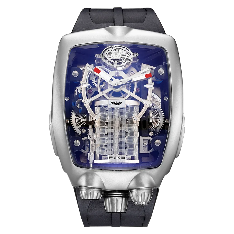 FEICE Men's Automatic Skeleton Watch Tourbillon Fashionable Mechanical Watch For Men Silicone Strap Luminous Christmas Gifts