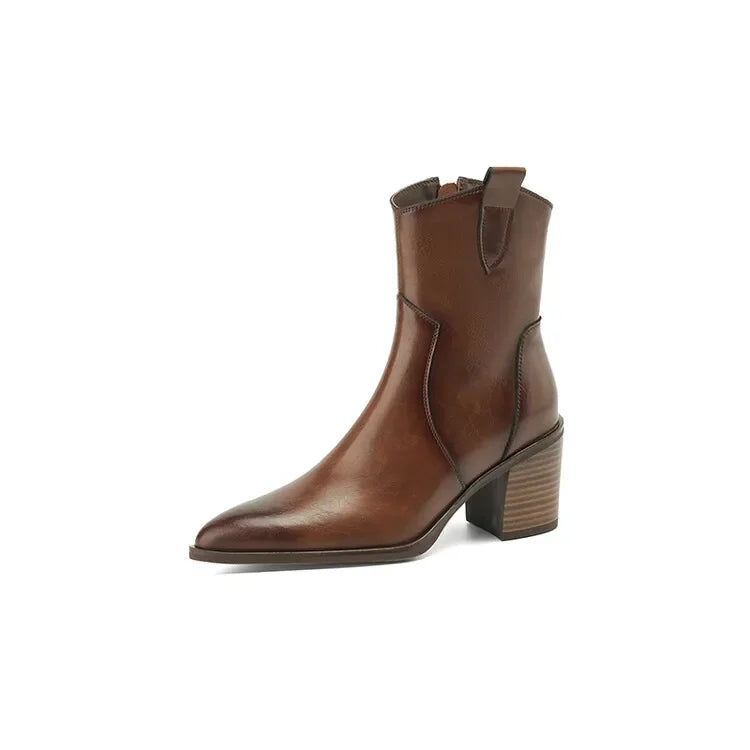 2024 Autumn Women Boots Women Shoes Pointed Toe Chunky Heel Boots Casual Winter Boots Short Modern Boots Chelsea High Heels