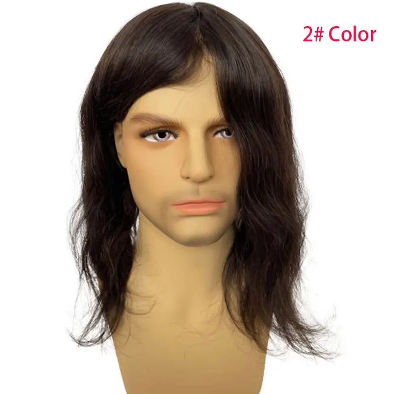 Long Hair Men's Toupee Thin Skin Base Human Hair Mens Wig Skin PU Hair Replacement Mens Toupee10×8Hair System Hairpieces For Men
