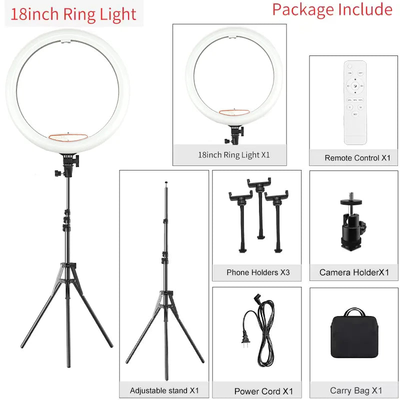 18 inch Ring Light Photo Studio Lamp with 78'' Tripod Stand Bi-Color 2700-6500K for Video Recording Makeup Selfie Ring Light