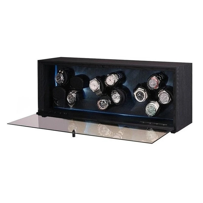 Automatic Watch Winder 12 Slot Wood Grain Storage Box Large Black Mute Display Boxes Mechanical Watches Organizer Case with LED