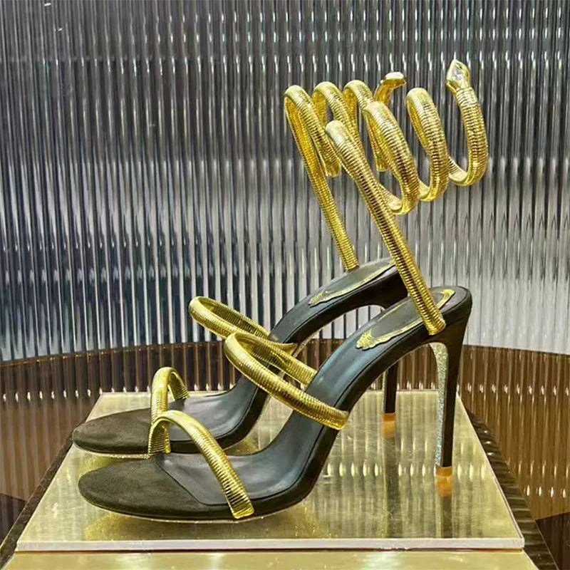 Summer High Heels Sandals For Women Ankle Snake Twine Around Runway Party Shoes Woman Stiletto Gladiator Sandals Woman