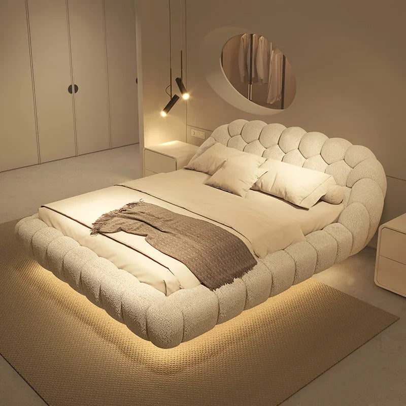 Lambswool Floating Bed Aesthetics Princess Wedding High End Quality Bed Modern Apartment Confortable Muebles Bedroom Furniture