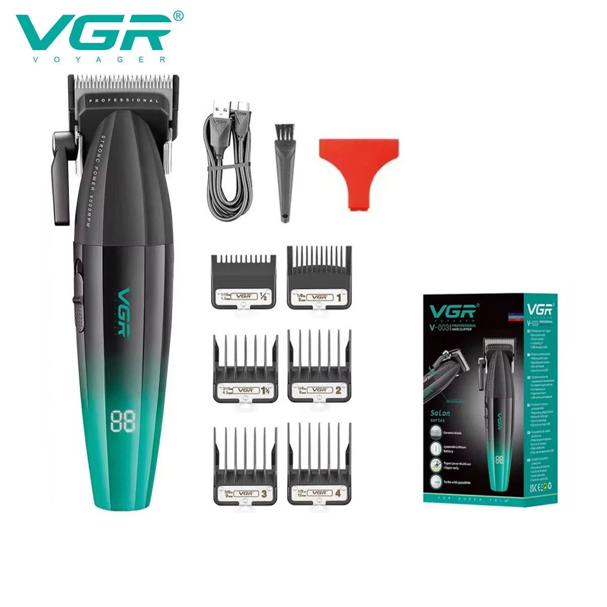 VGR Hair Trimmer Professional Shaver Adjustable Hair Clippers Cordless Hair Cut Machine Metal Trimmer for Men V-003 V-906 V-308