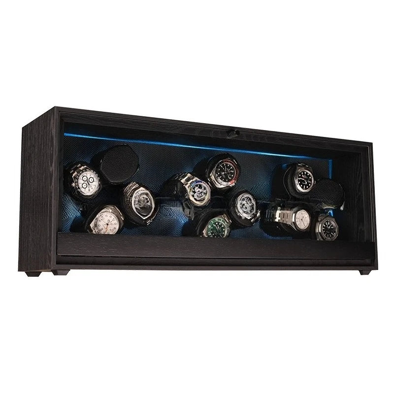 Automatic Watch Winder 12 Slot Wood Grain Storage Box Large Black Mute Display Boxes Mechanical Watches Organizer Case with LED