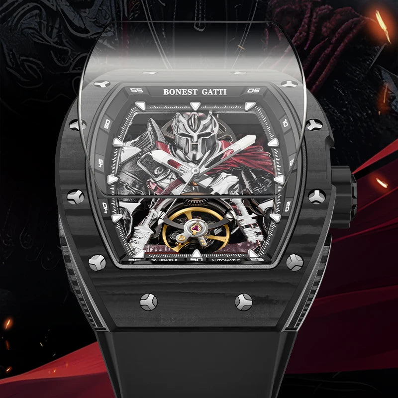 BONEST GATTI 2025 New Men Automatic Watches Carbon Fiber Mechanical Wristwatch Sapphire Glass Water Resistant Clock Gift for Men