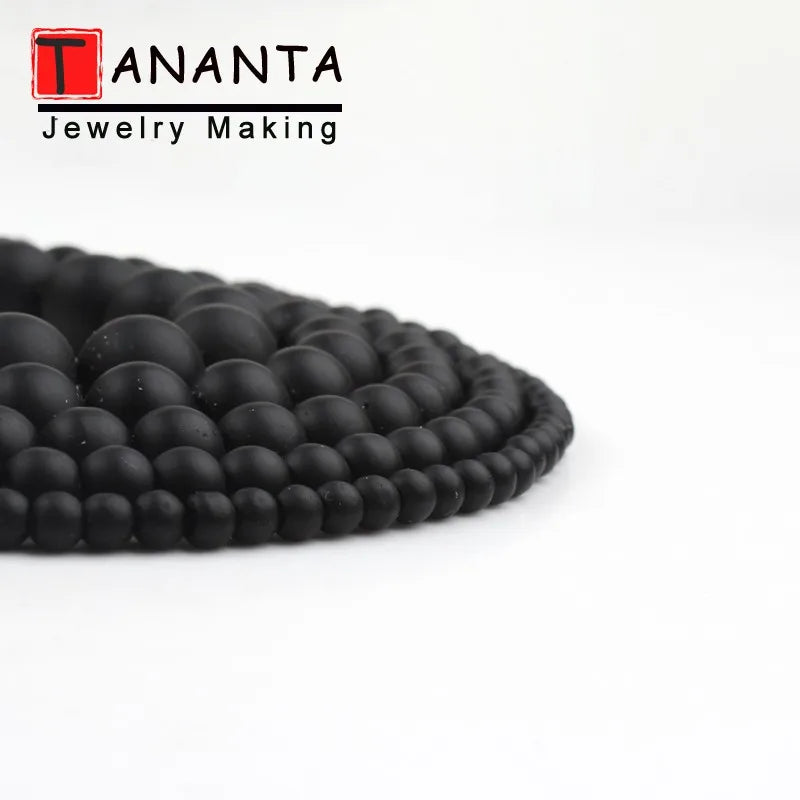 Matte Natural Black Agates Onyx Round Loose Stone Beads For Jewelry Making DIY Charm Bracelet Necklace 4 6 8 10 12mm 15 inch