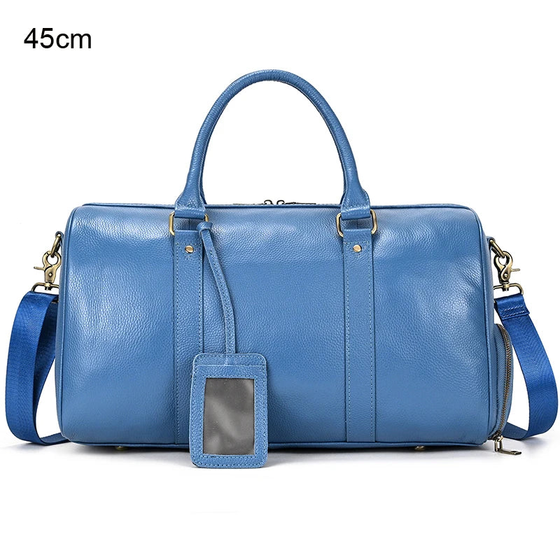 Natural Cowskin Travel Bags Waterproof Men's Leather Overnight Bag Handbag For Plane Luggage Men Male Weekend Bag Business 55cm