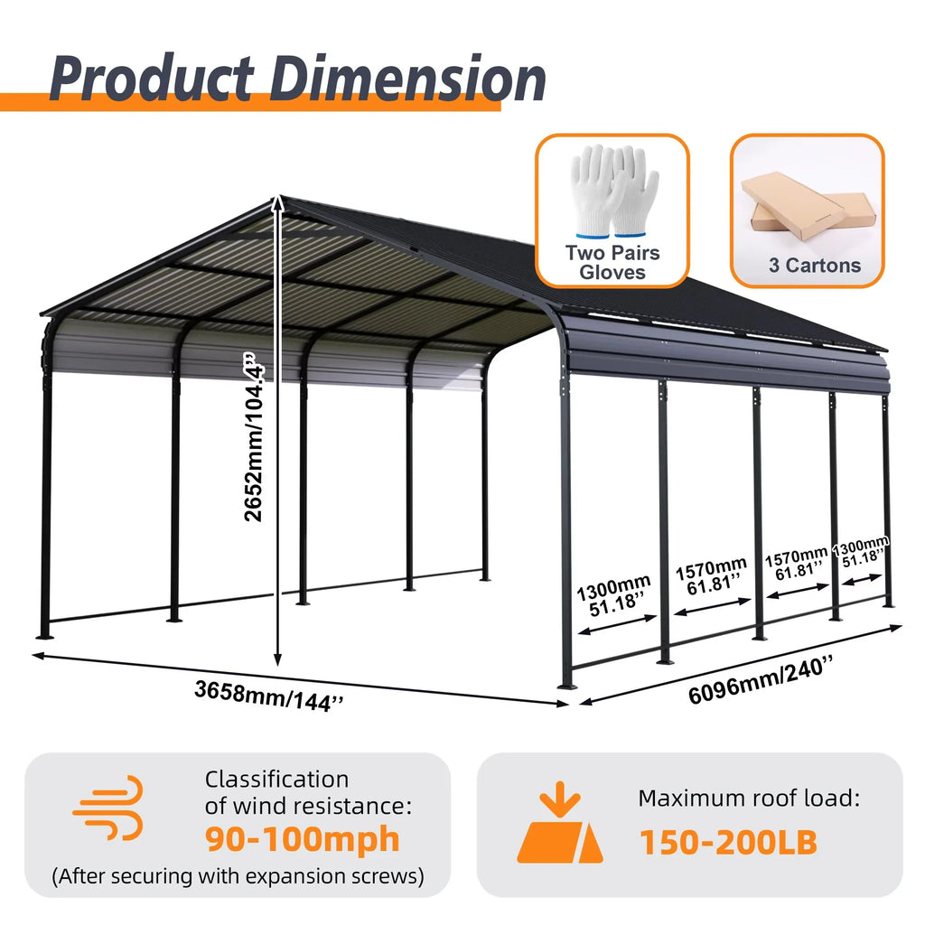 12x20 ft Aluminum Alloy Carport Outdoor Garage Awning With A Heavier Metal Frame Suitable For Cars And Large Aarages