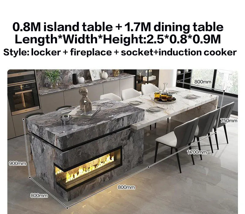 Any Size Custom Marble Kitchen Island with Wine Cooler Storage Built-in Refrigerator Cabinet Natural Stone Countertop Kitchen Fu