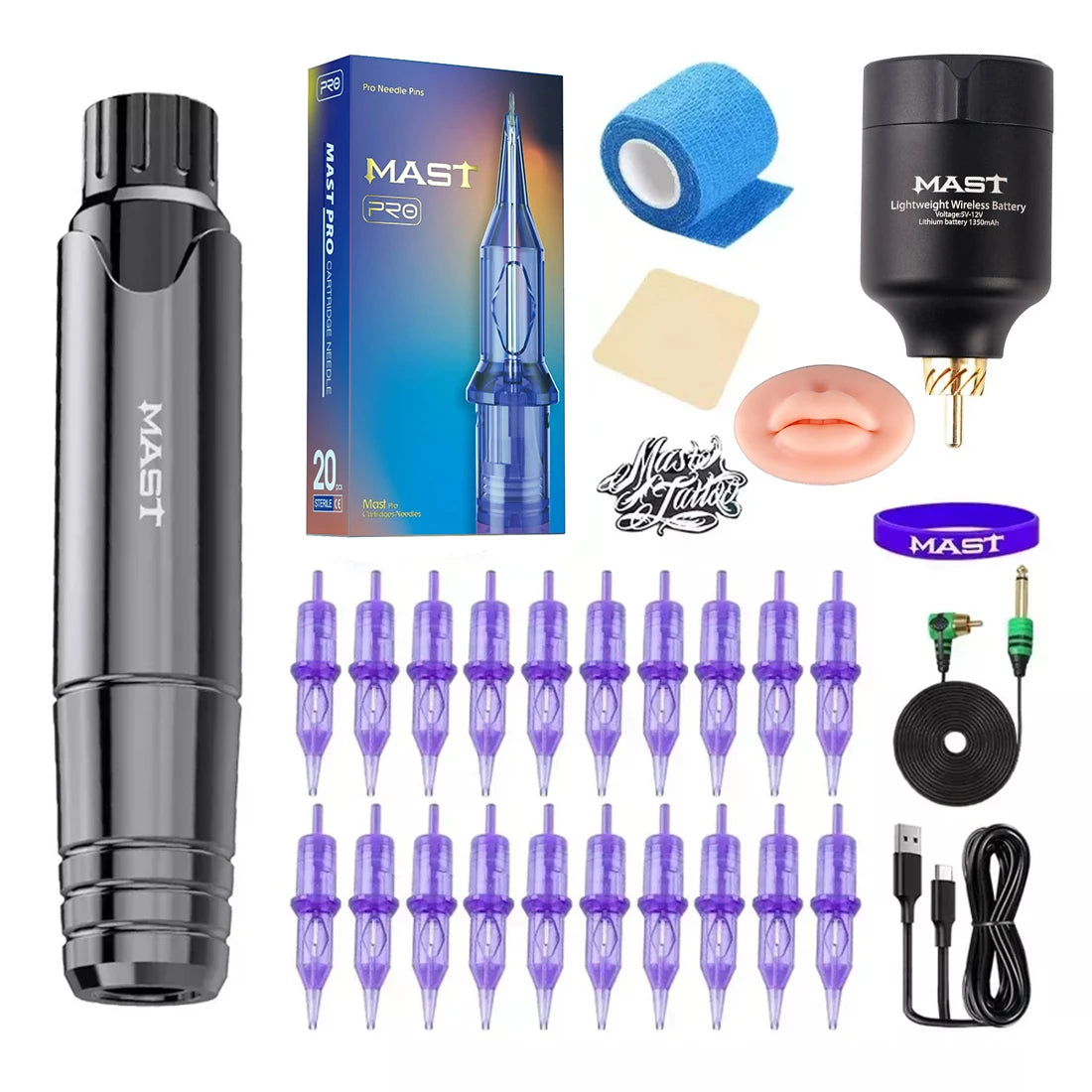 Mast P10 Complete Tattoo Kit Permanent Makeup Tattoo Machine Pen Set Power Supply Mast PRO Cartridge for Tattoo Artist