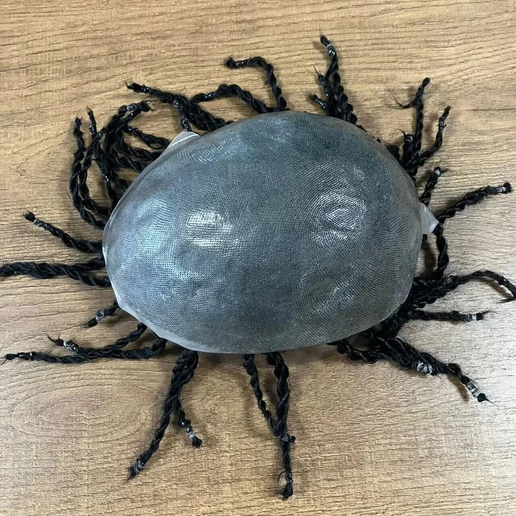 Black Men dreadlocks Human hair Microskin Full PU Based Wig Twist Braided Men's Toupe Hair extension male capillary prosthesis