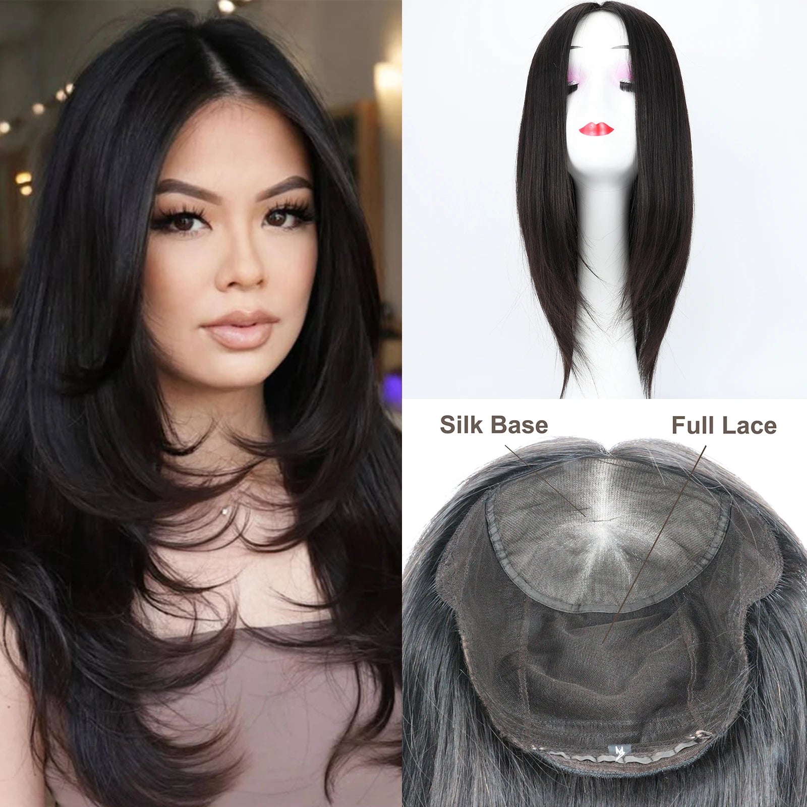 Full Lace Silk Top Wig with PU Front Layer Virgin Human Hair Wig for Women 5x5" Hand Tied Silk Base Natural Scalp Look