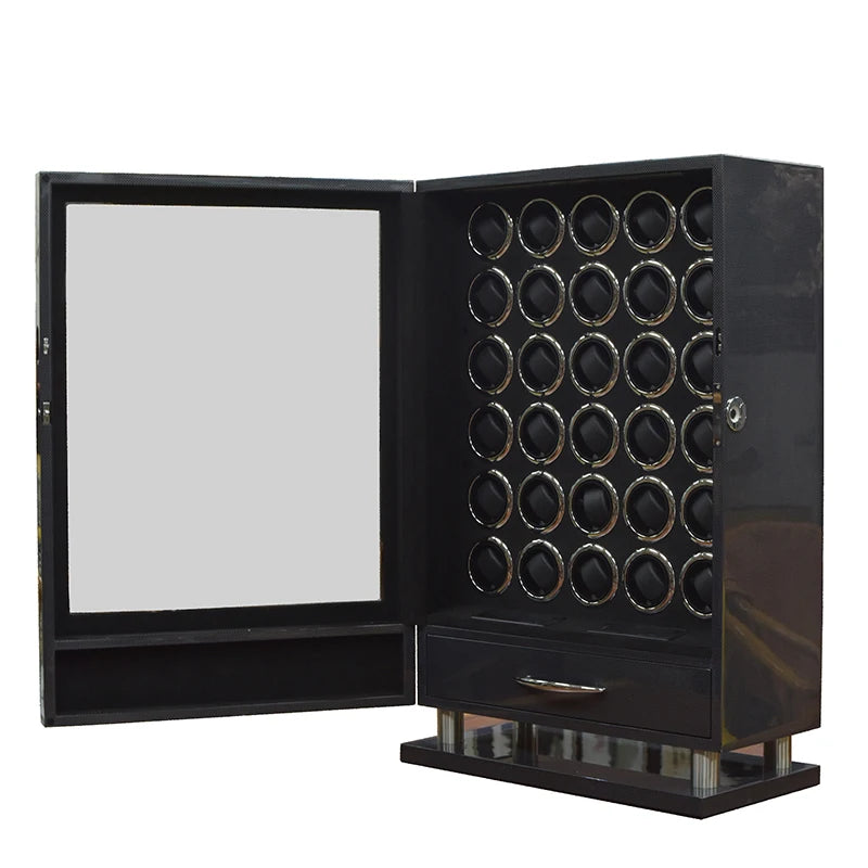 Luxury Automatic Watch Winder12 24 30 Slot Wood Mechanical Watch Box Fingerprint Unlock Quiet Mabuchi Motor Watches Storage Safe