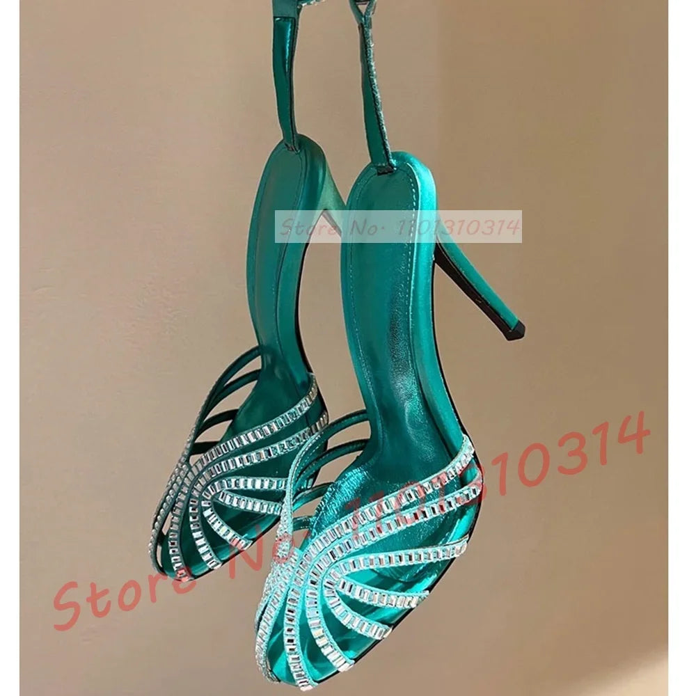 Chocolate Crystal Cross Sandals Women Cross Strap Summer Vacation Shoes Stiletto Heels Sexy Banquet Casual High Heels Sandals