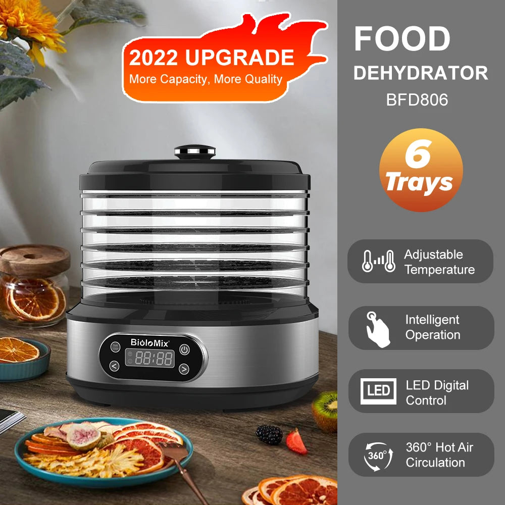 BioloMix BPA-Free 5-Trays Food Dehydrator Dryer with Digital Timer & Temperature Control for Fruits Vegetables Meat Jerky