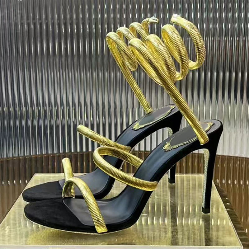Summer High Heels Sandals For Women Ankle Snake Twine Around Runway Party Shoes Woman Stiletto Gladiator Sandals Woman